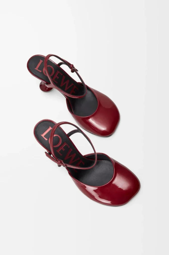 Toy ankle strap pump in soft patent lambskin Dark Red
