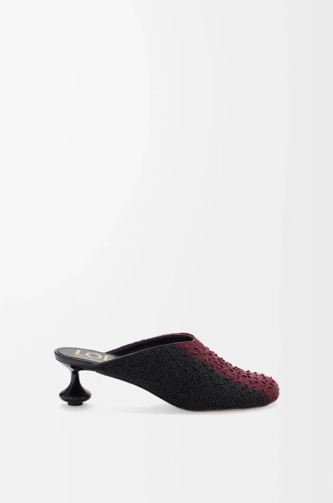 Toy mule in embroidered canvas Black/Dark Burgundy Toy mule in embroidered canvas Black/Dark Burgundy