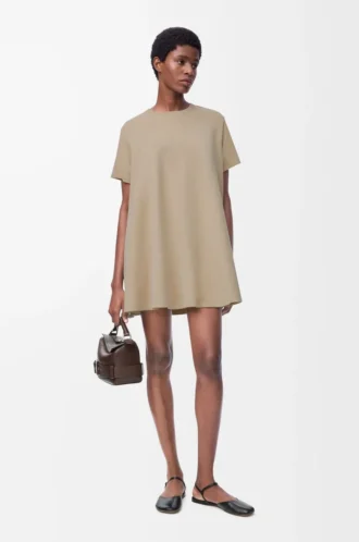 Trapeze dress in cotton blend Beige Trapeze dress in cotton blend Beige