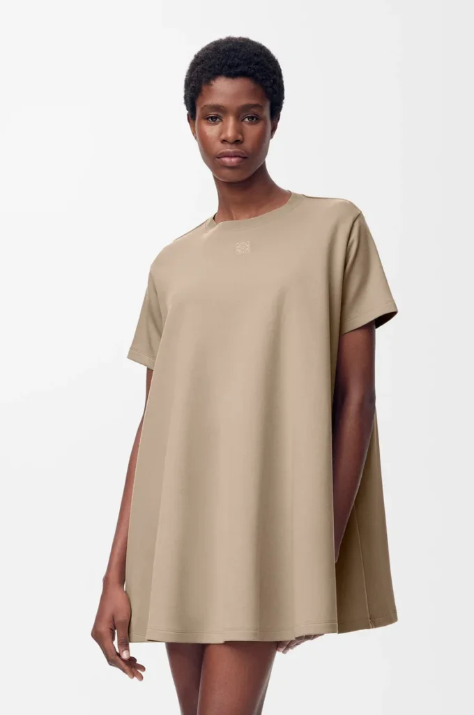 Trapeze dress in cotton blend Beige Trapeze dress in cotton blend Beige