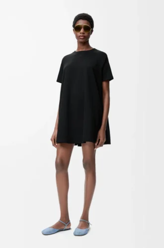 Trapeze dress in cotton blend Black