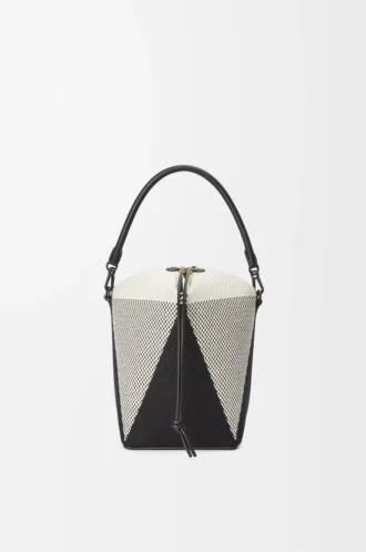 Treasure Bako bucket in canvas jacquard and calfskin Natural/Black