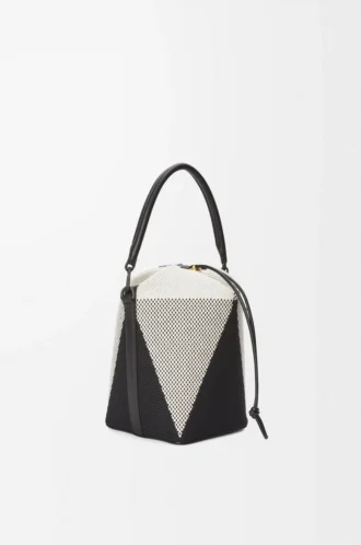 Treasure Bako bucket in canvas jacquard and calfskin Natural/Black