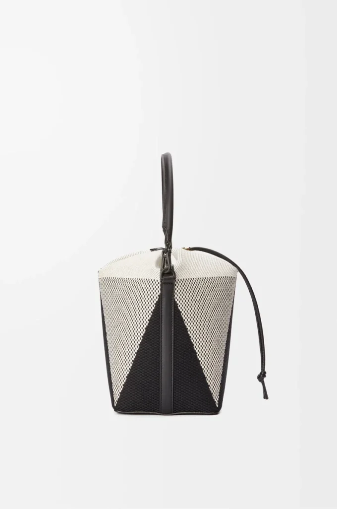 Treasure Bako bucket in canvas jacquard and calfskin Natural/Black Treasure Bako bucket in canvas jacquard and calfskin Natural/Black
