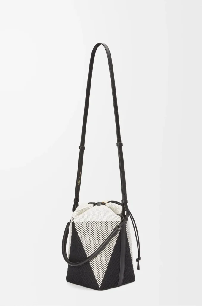 Treasure Bako bucket in canvas jacquard and calfskin Natural/Black Treasure Bako bucket in canvas jacquard and calfskin Natural/Black