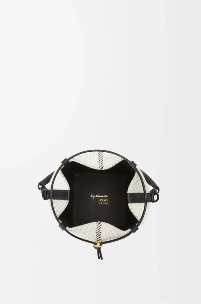 Treasure Bako bucket in canvas jacquard and calfskin Natural/Black Treasure Bako bucket in canvas jacquard and calfskin Natural/Black