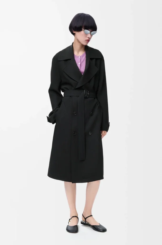 Trench coat in stretch viscose Black Trench coat in stretch viscose Black