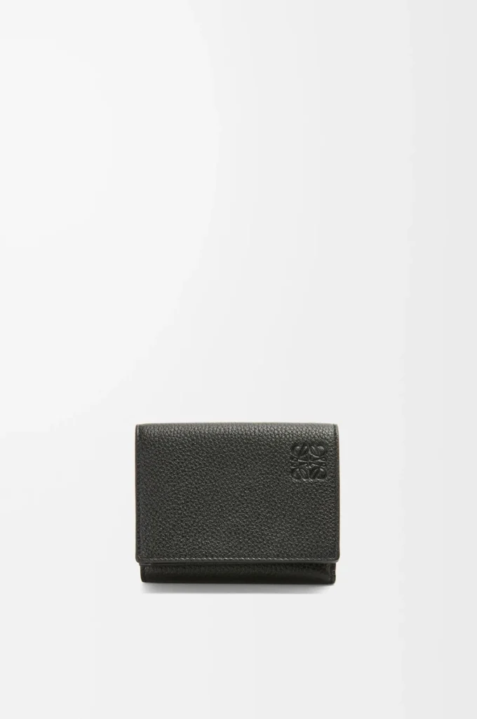 Trifold wallet in soft grained calfskin Black Trifold wallet in soft grained calfskin Black