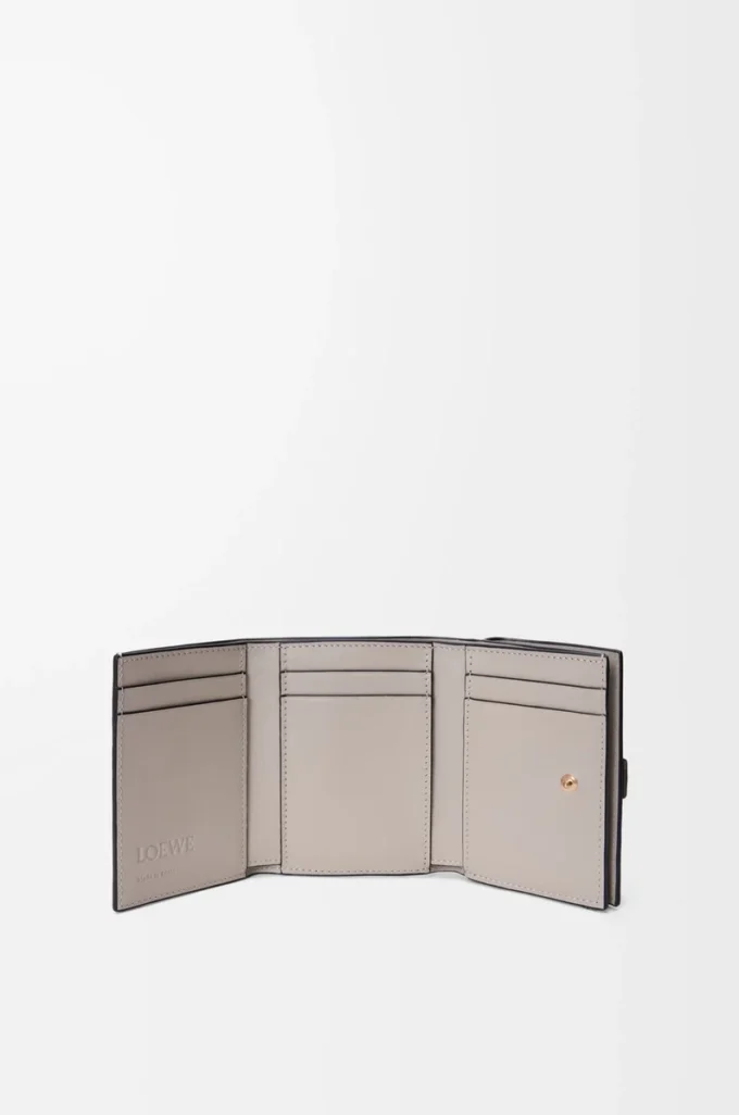 Trifold wallet in soft grained calfskin Taupe/Gold Trifold wallet in soft grained calfskin Taupe/Gold