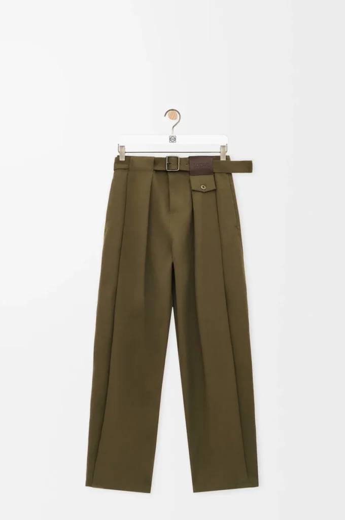 Trousers in cotton and silk Khaki Green Trousers in cotton and silk Khaki Green