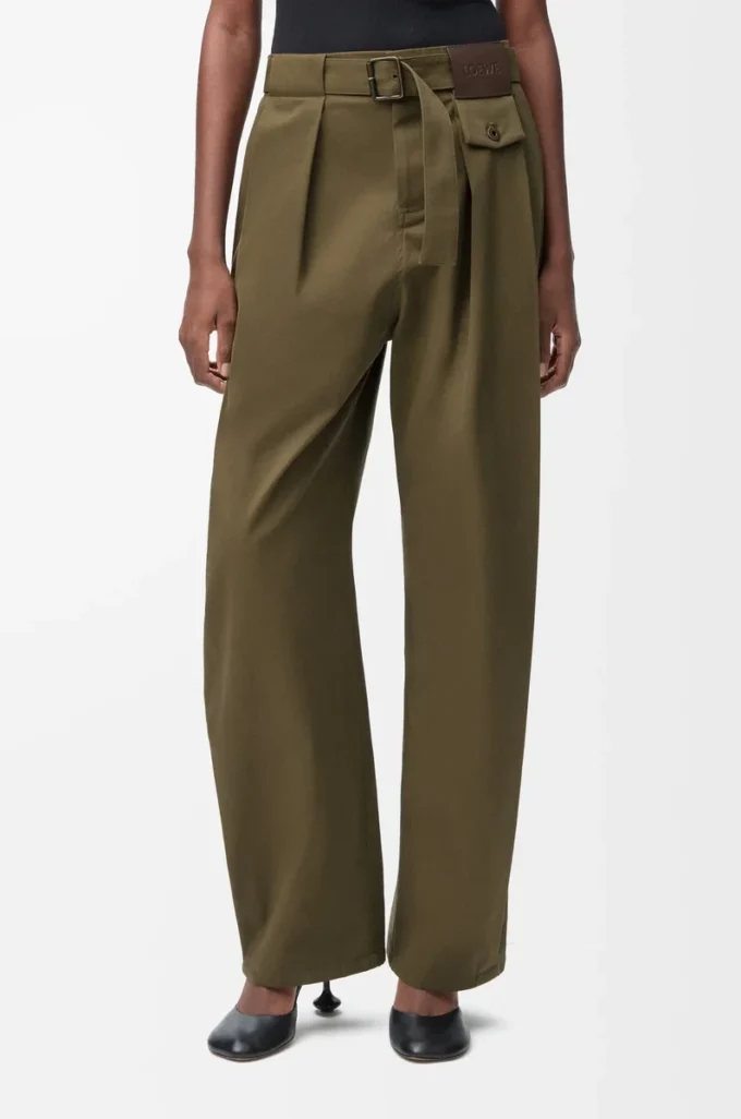 Trousers in cotton and silk Khaki Green Trousers in cotton and silk Khaki Green