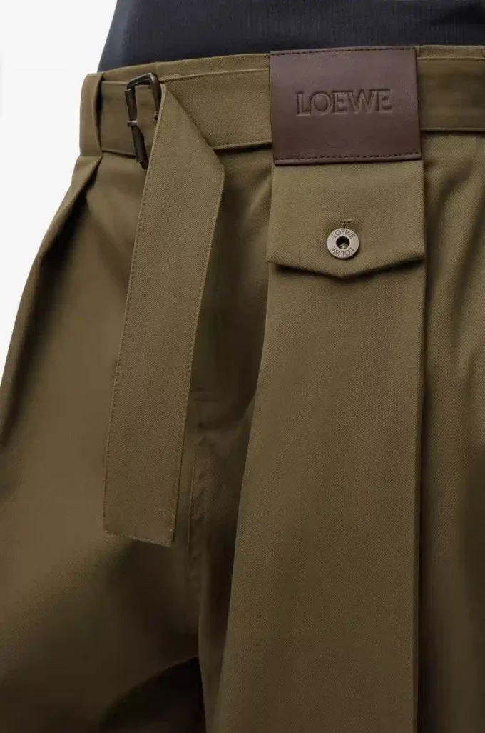 Trousers in cotton and silk Khaki Green Trousers in cotton and silk Khaki Green