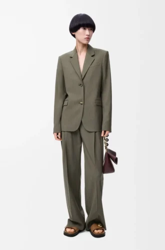 Trousers in wool Khaki Green