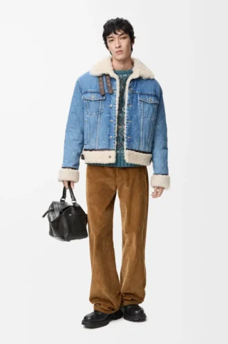 Trucker jacket in denim and shearling Denim Blue