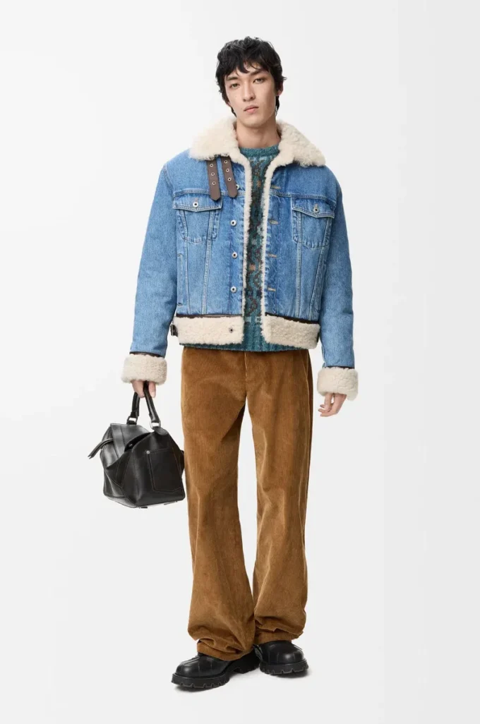 Trucker jacket in denim and shearling Denim Blue Trucker jacket in denim and shearling Denim Blue