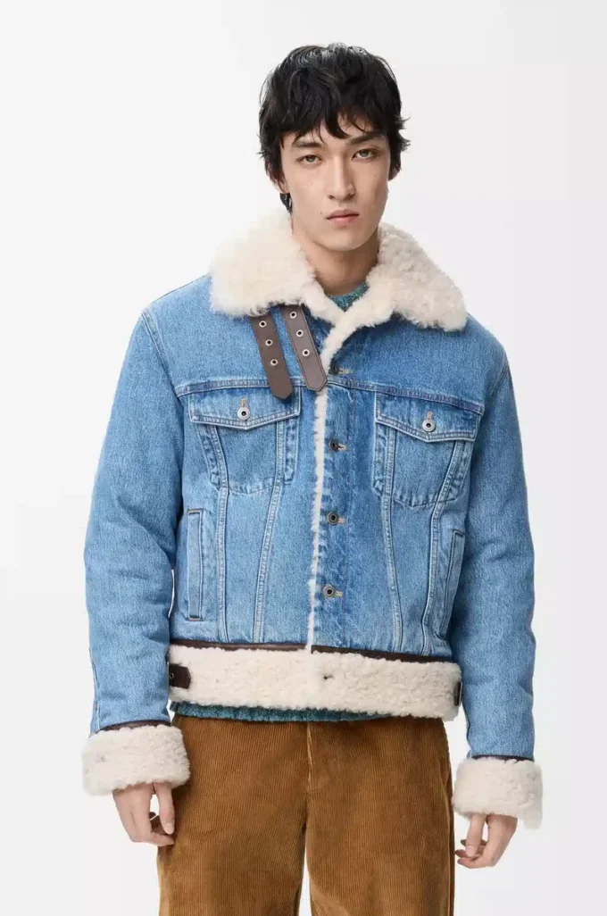 Trucker jacket in denim and shearling Denim Blue Trucker jacket in denim and shearling Denim Blue