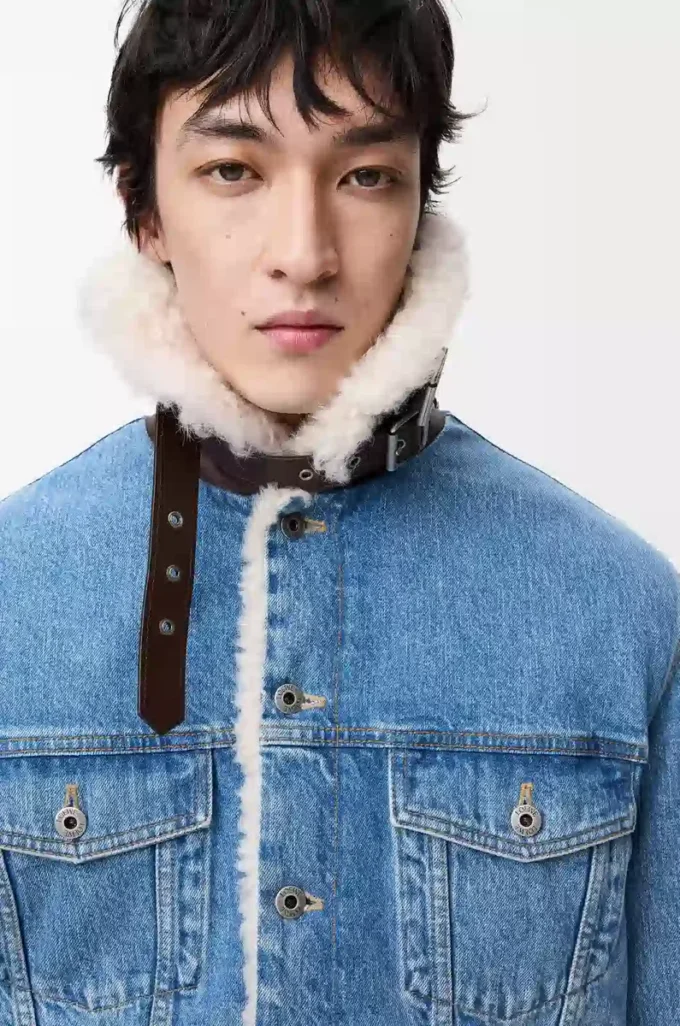 Trucker jacket in denim and shearling Denim Blue Trucker jacket in denim and shearling Denim Blue