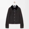 Trucker jacket in shearling Brown/Navy Blue Trucker jacket in shearling Brown/Navy Blue