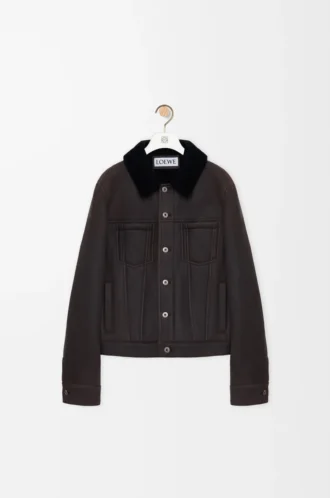 Trucker jacket in shearling Brown/Navy Blue
