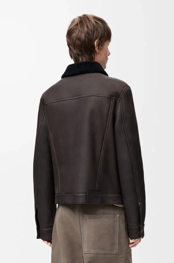 Trucker jacket in shearling Brown/Navy Blue Trucker jacket in shearling Brown/Navy Blue