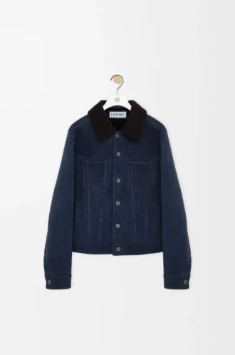 Trucker jacket in shearling Navy Blue/Brown