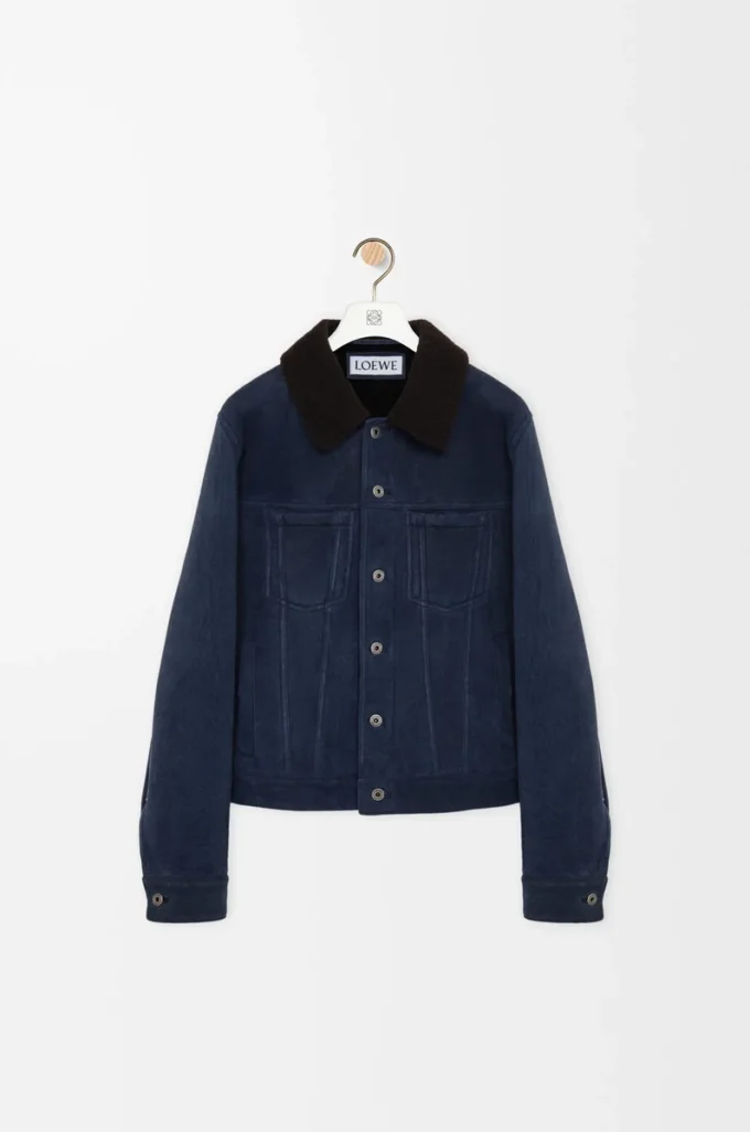 Trucker jacket in shearling Navy Blue/Brown Trucker jacket in shearling Navy Blue/Brown