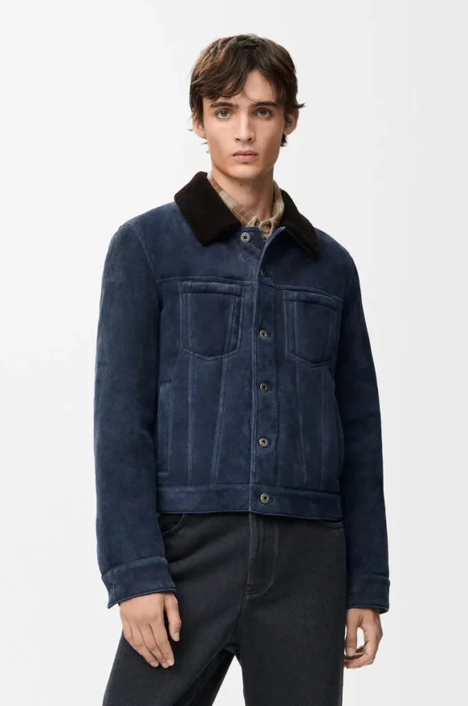 Trucker jacket in shearling Navy Blue/Brown Trucker jacket in shearling Navy Blue/Brown