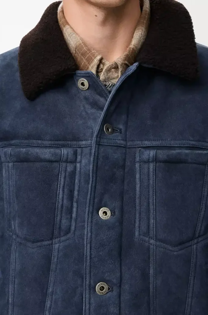 Trucker jacket in shearling Navy Blue/Brown Trucker jacket in shearling Navy Blue/Brown