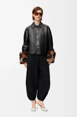 Turn-up jacket in nappa lambskin Black