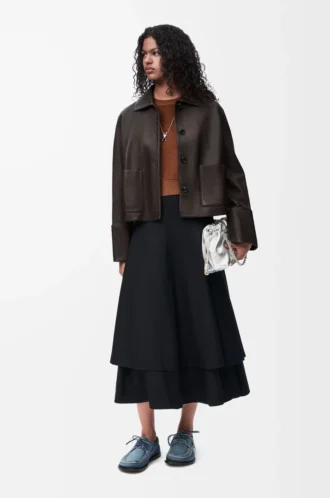 Turn-up jacket in nappa lambskin Brown