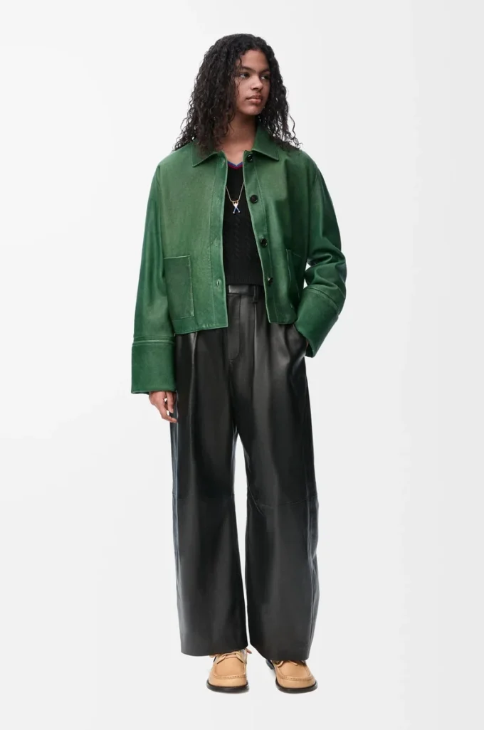 Turn-up jacket in nappa lambskin Dark Green Turn-up jacket in nappa lambskin Dark Green