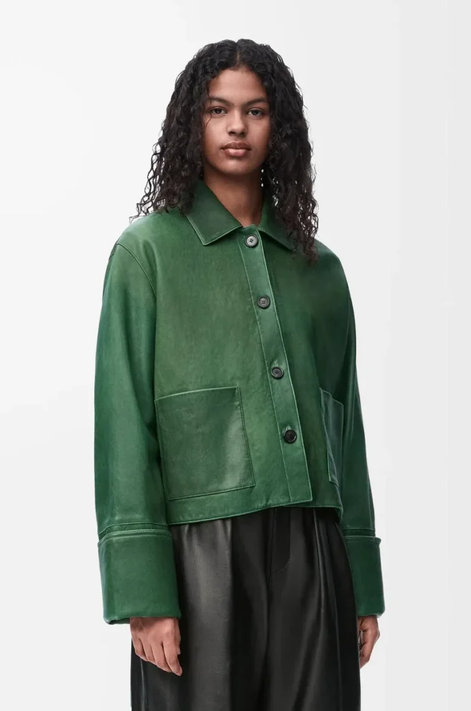 Turn-up jacket in nappa lambskin Dark Green Turn-up jacket in nappa lambskin Dark Green