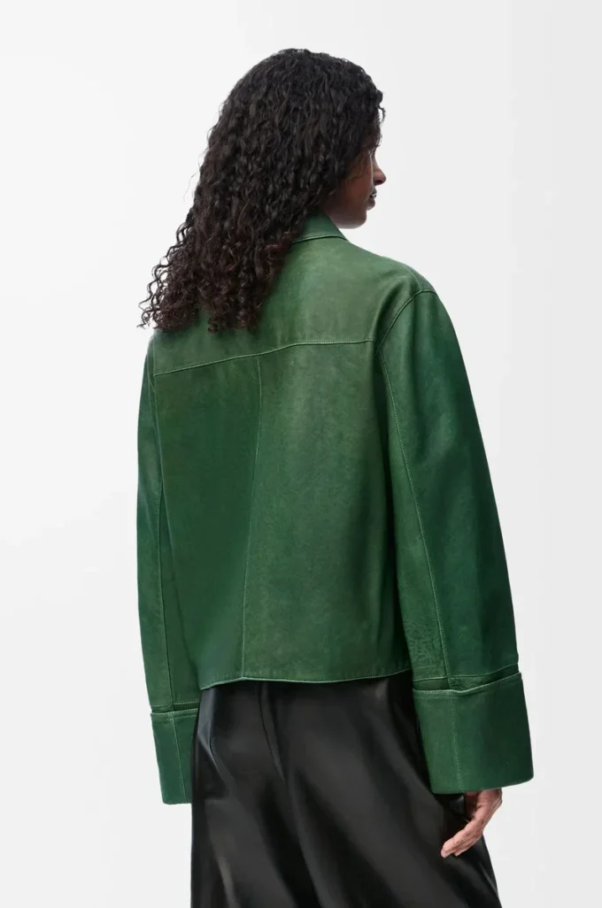 Turn-up jacket in nappa lambskin Dark Green Turn-up jacket in nappa lambskin Dark Green