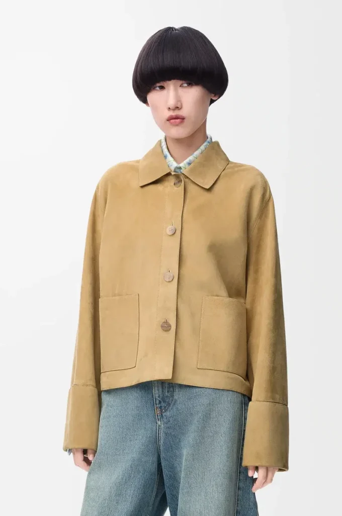 Turn-up jacket in suede lambskin Gold Turn-up jacket in suede lambskin Gold