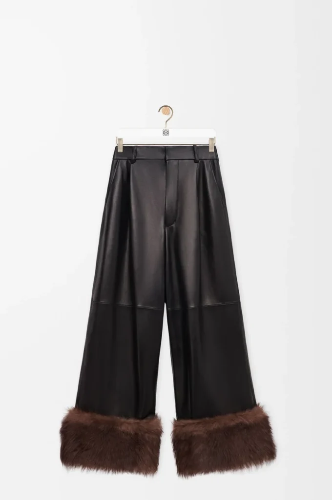 Turn-up trousers in nappa lambskin Black