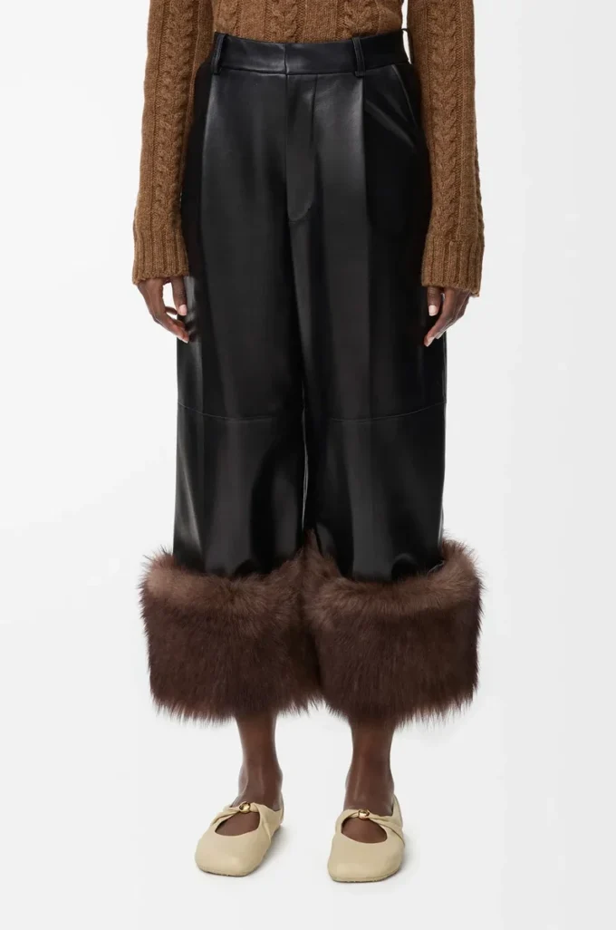 Turn-up trousers in nappa lambskin Black