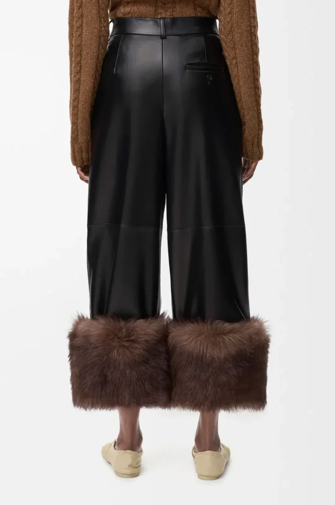Turn-up trousers in nappa lambskin Black