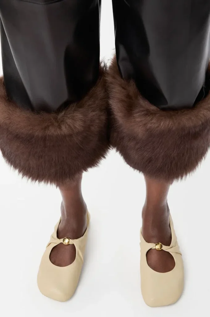 Turn-up trousers in nappa lambskin Black