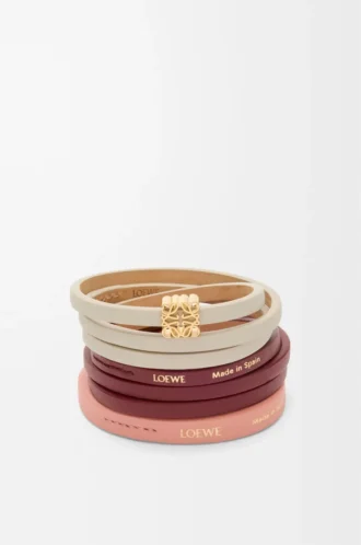 Twist double bracelet in calfskin Light Ghost/Burgundy