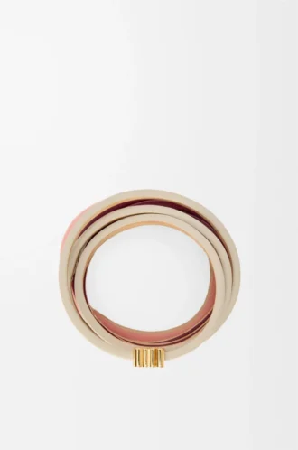 Twist double bracelet in calfskin Light Ghost/Burgundy