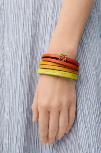 Twist double bracelet in calfskin Vivid Orange/Yellow