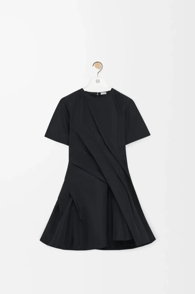 twisted dress in silk blend taffeta Black twisted dress in silk blend taffeta Black
