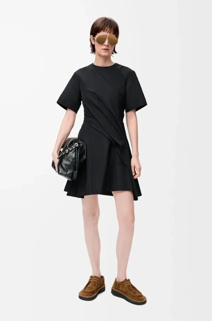 twisted dress in silk blend taffeta Black twisted dress in silk blend taffeta Black