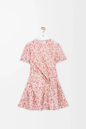 Twisted dress in silk blend taffeta White/Pink
