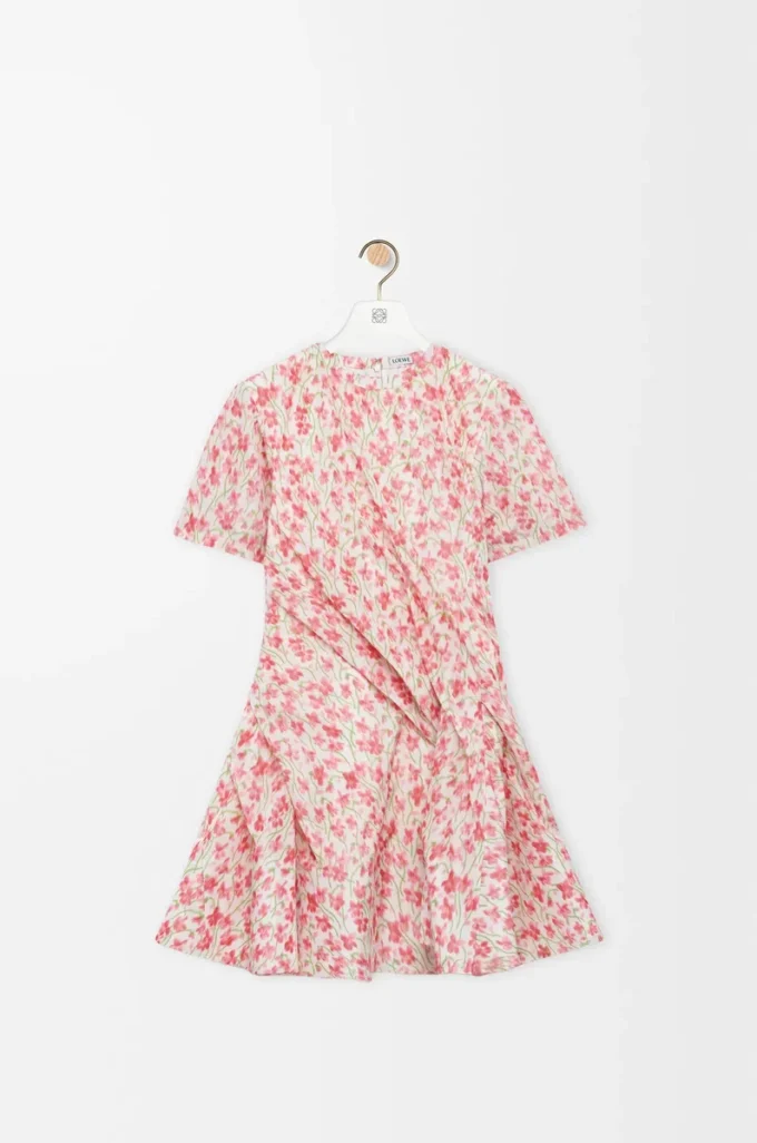 Twisted dress in silk blend taffeta White/Pink Twisted dress in silk blend taffeta White/Pink
