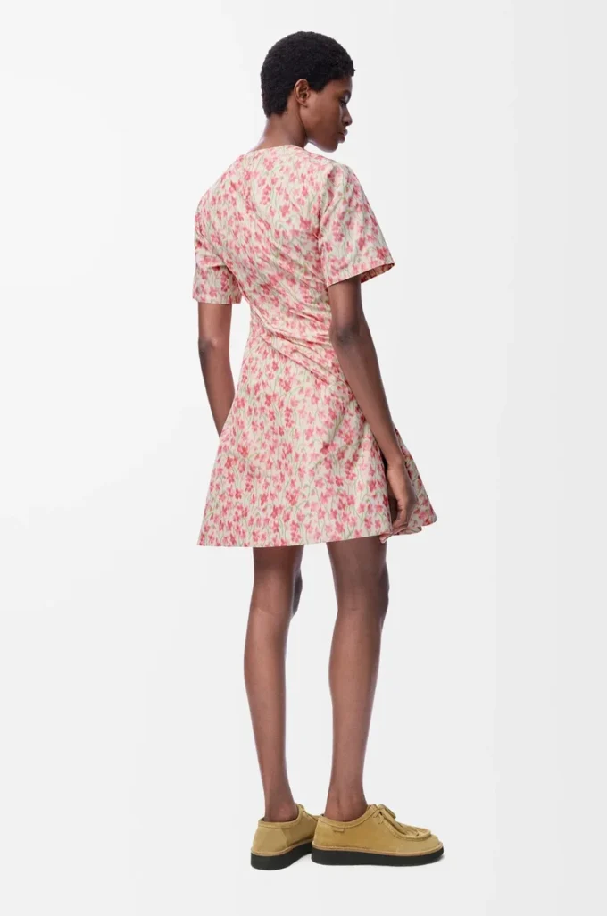 Twisted dress in silk blend taffeta White/Pink Twisted dress in silk blend taffeta White/Pink
