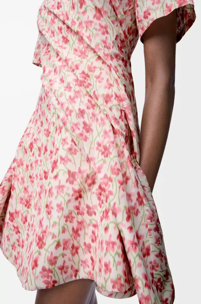 Twisted dress in silk blend taffeta White/Pink Twisted dress in silk blend taffeta White/Pink