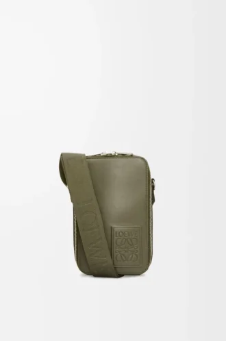 Vertical crossbody pocket in satin calfskin Khaki Green
