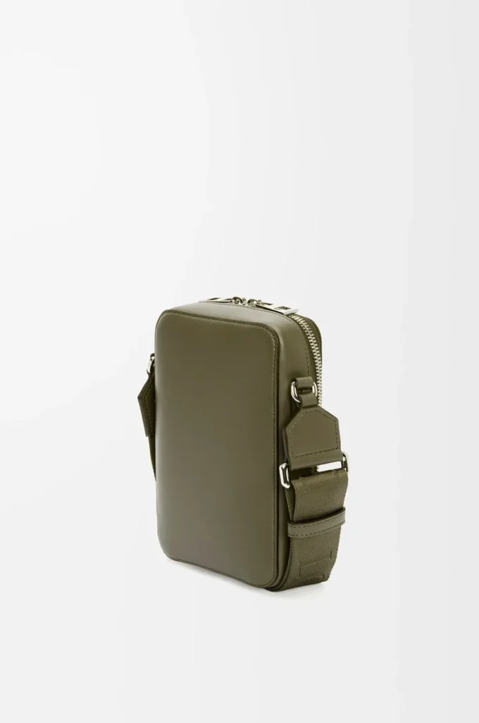 Vertical crossbody pocket in satin calfskin Khaki Green Vertical crossbody pocket in satin calfskin Khaki Green