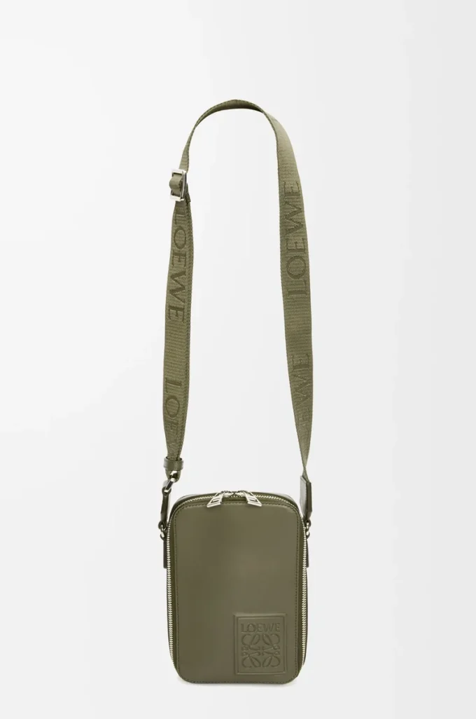 Vertical crossbody pocket in satin calfskin Khaki Green Vertical crossbody pocket in satin calfskin Khaki Green